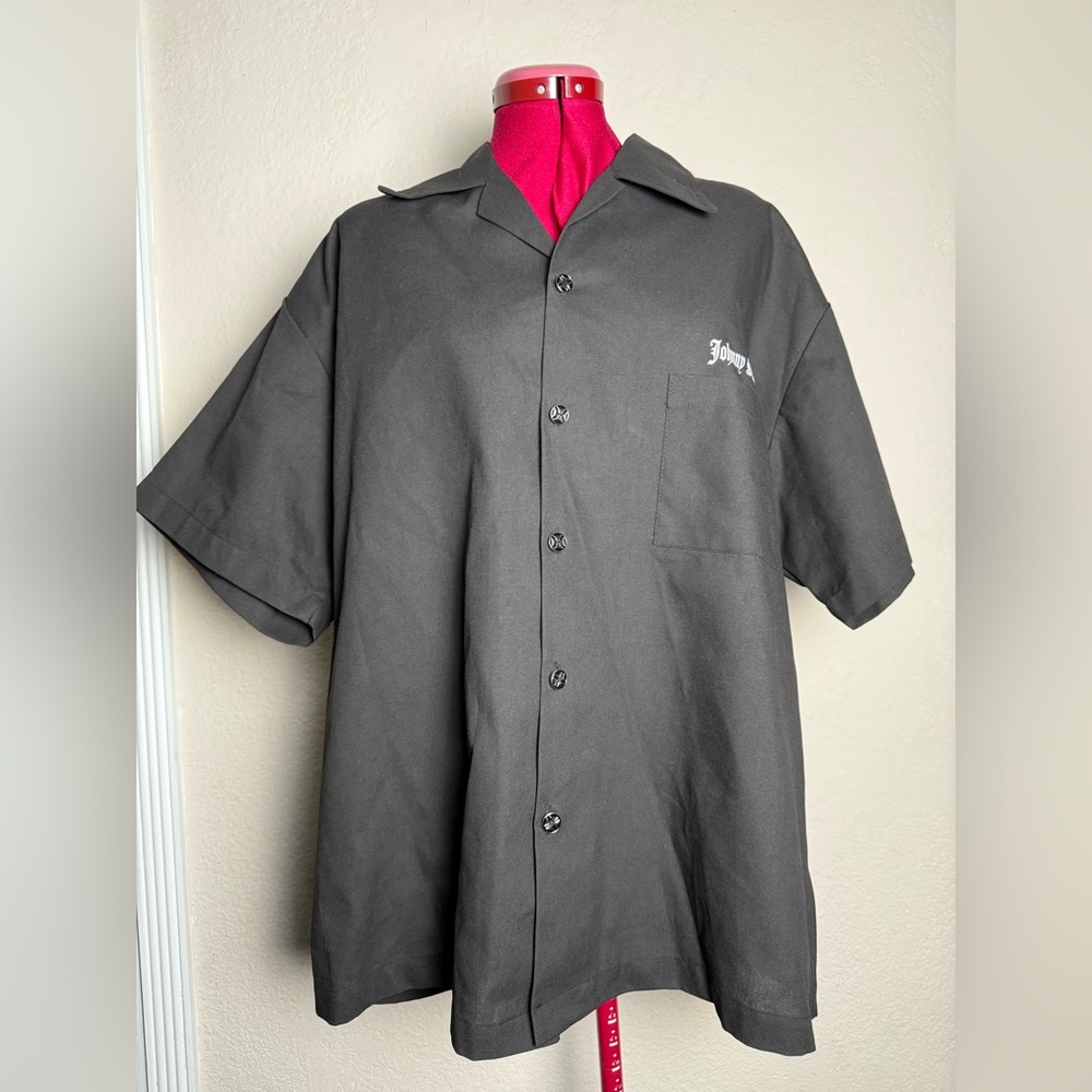 Men’s Johnny Suede Skull Motorcycle Chopper Black Button Up Shirt Size XL